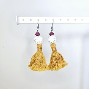 Handmade Wood Bead + Tassel Earrings